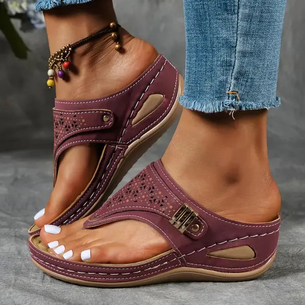 Stylish women's comfort wedge sandals, ideal for summer outings, featuring an adjustable fit & modern design.
