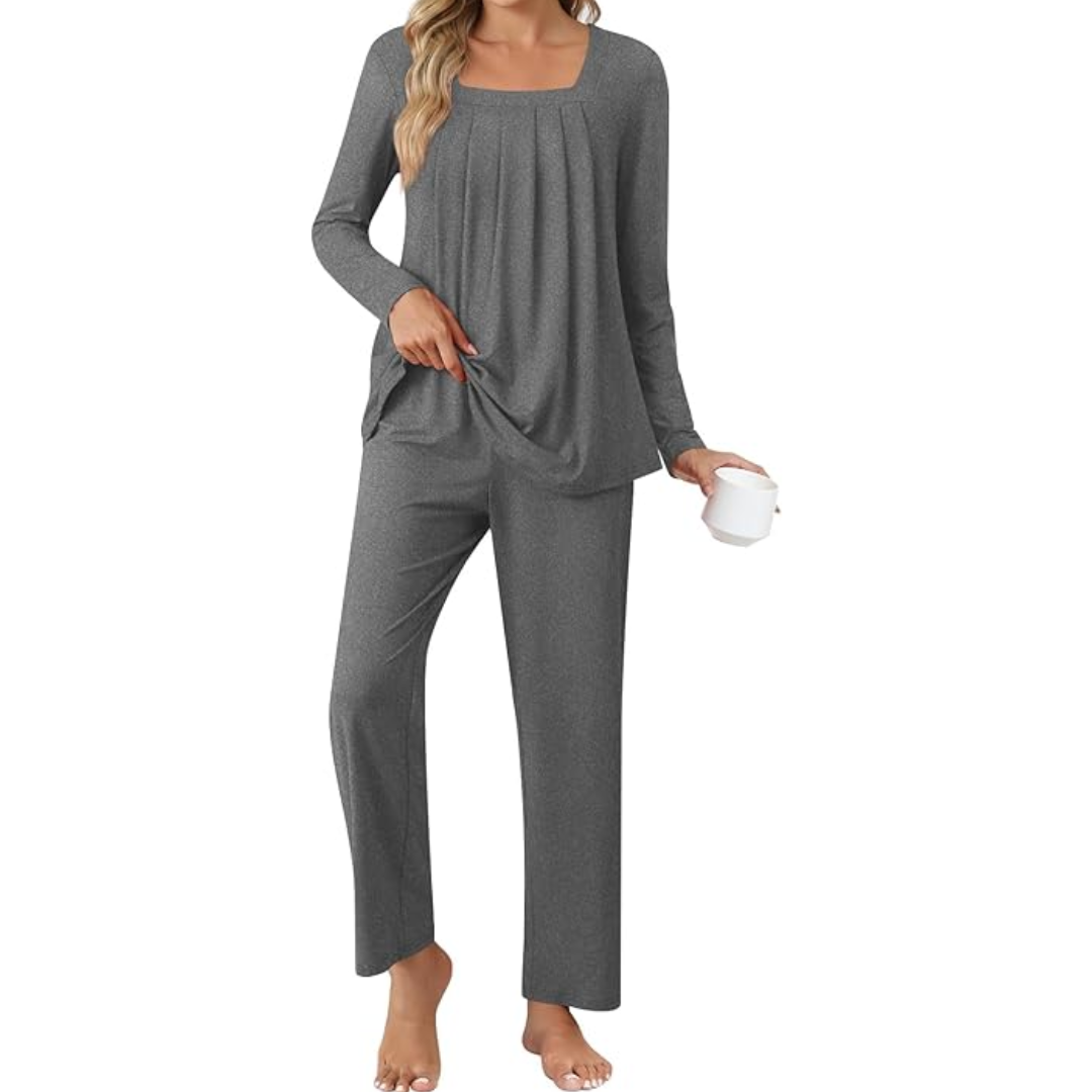 Women's comfortable 2-piece lounge pajama set with pockets, relaxed fit sleepwear