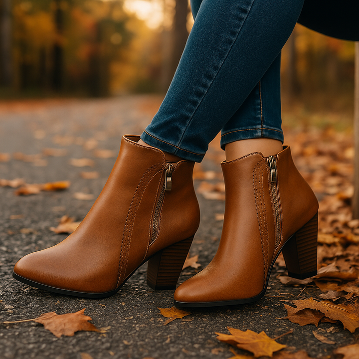 Orthopedic women's ankle boots, designed for comfort with a stylish scalloped trim and functional zipper.
