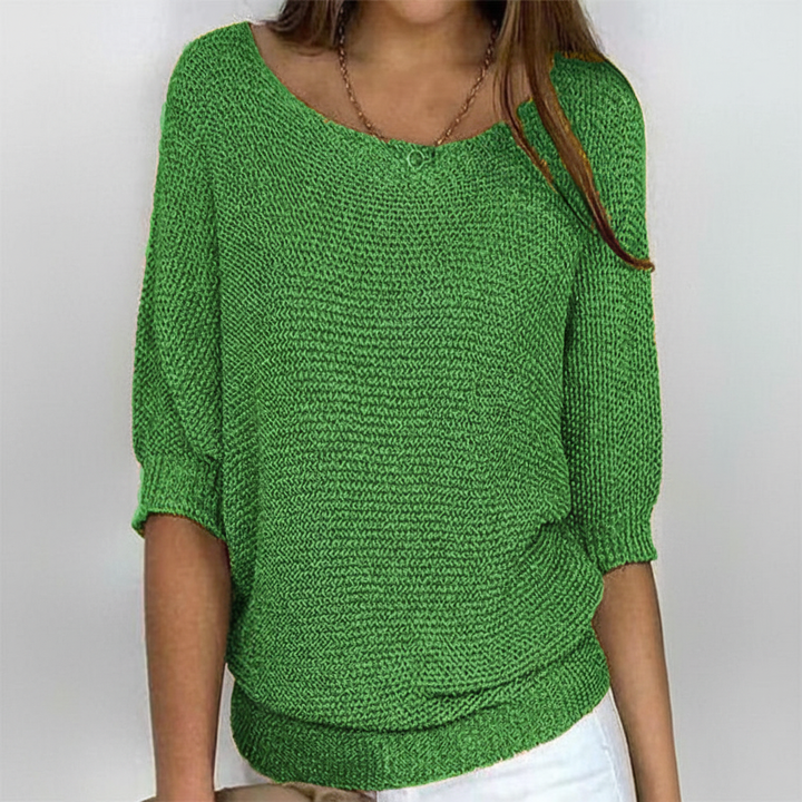 Casual women's batwing sleeve knit sweater, an autumn fashion staple, soft and cozy.