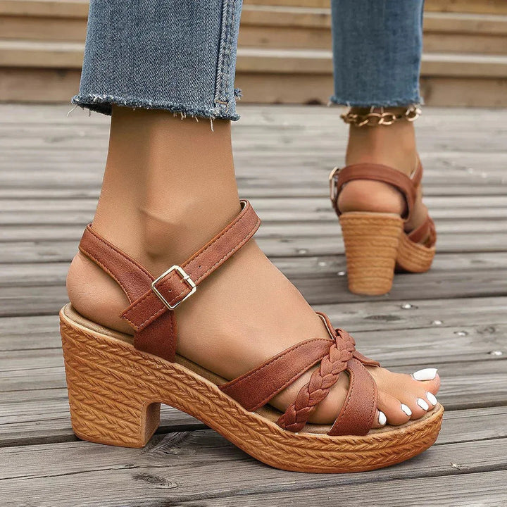 Stylish & comfortable women's block heel sandals with supportive ankle strap for all-day wear.