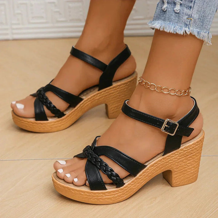 Versatile women's block heel sandals with comfortable ankle strap, ideal for casual & dressy occasions.