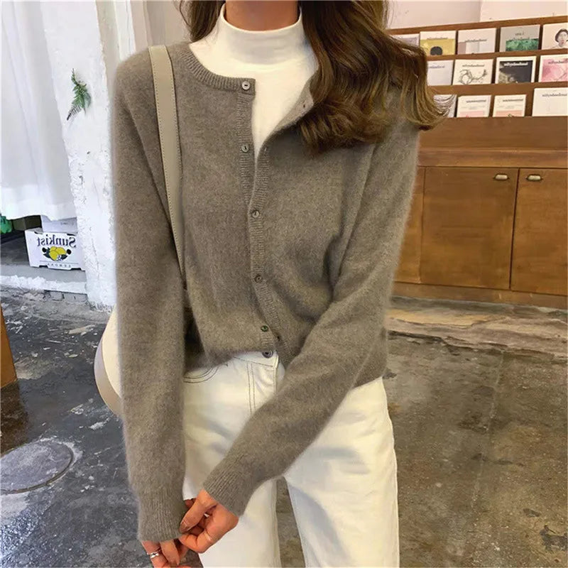 Isla women's button-front knitted cardigan, a cozy and versatile long-sleeve knit top.