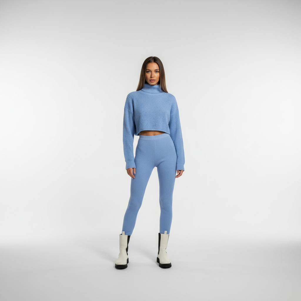 Relaxed yet stylish women's loungewear set featuring a crop top and comfortable fitted trousers