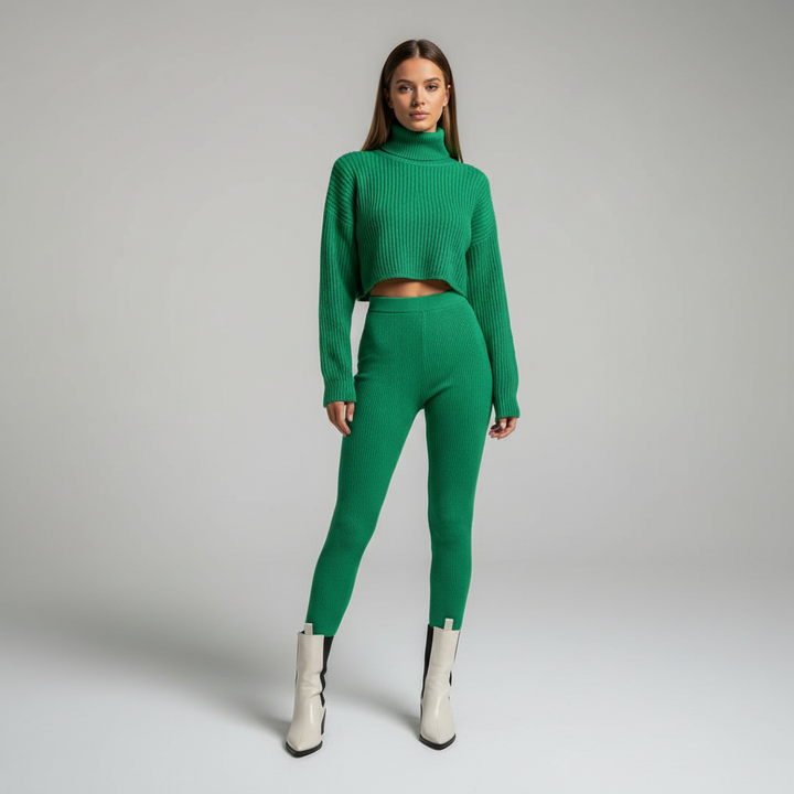 Women's comfortable two-piece set, crop top and fitted trousers. Great for everyday style
