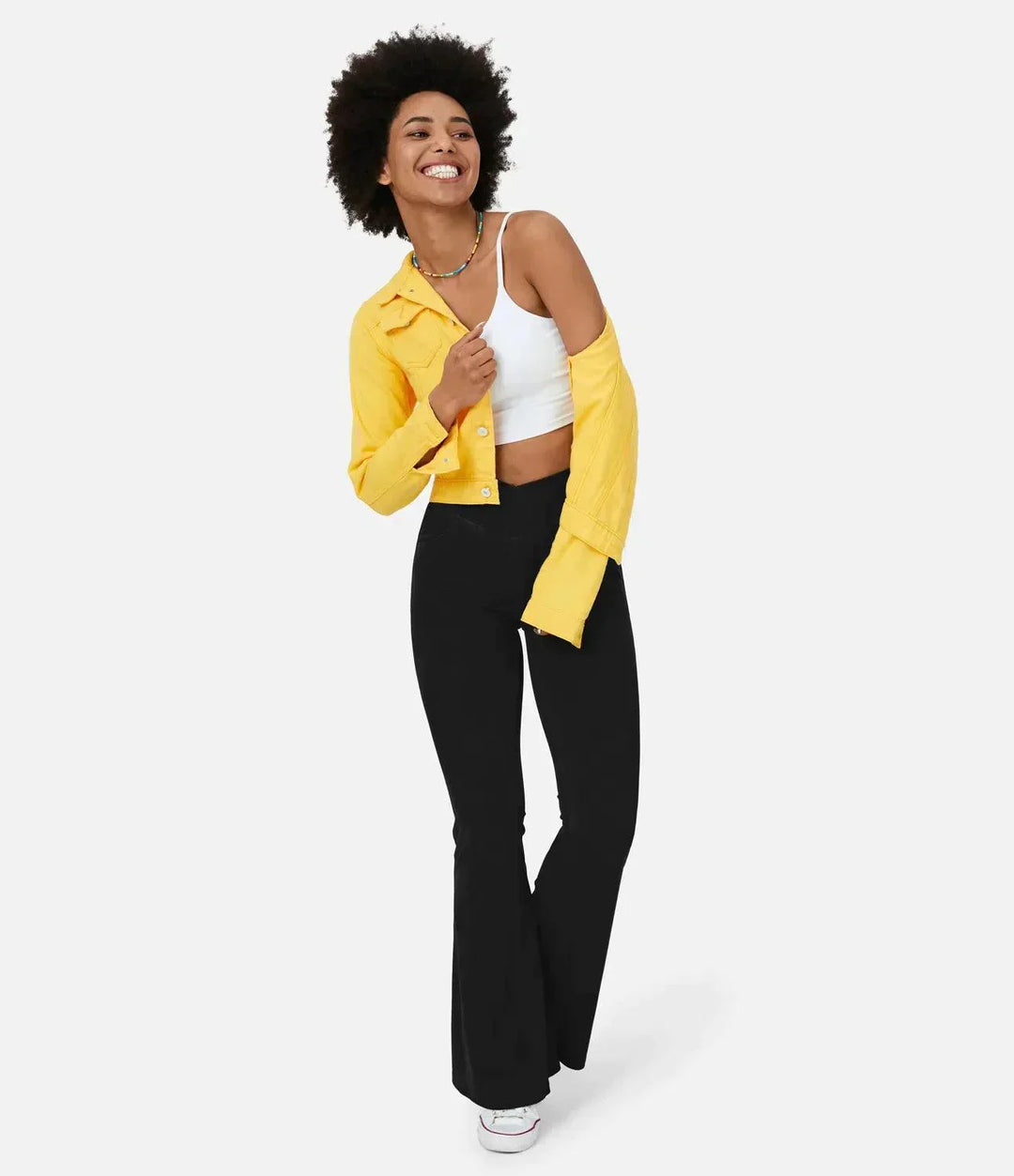 Women's casual high waist curvy jeans in black, offering a comfortable and flattering fit for any day.