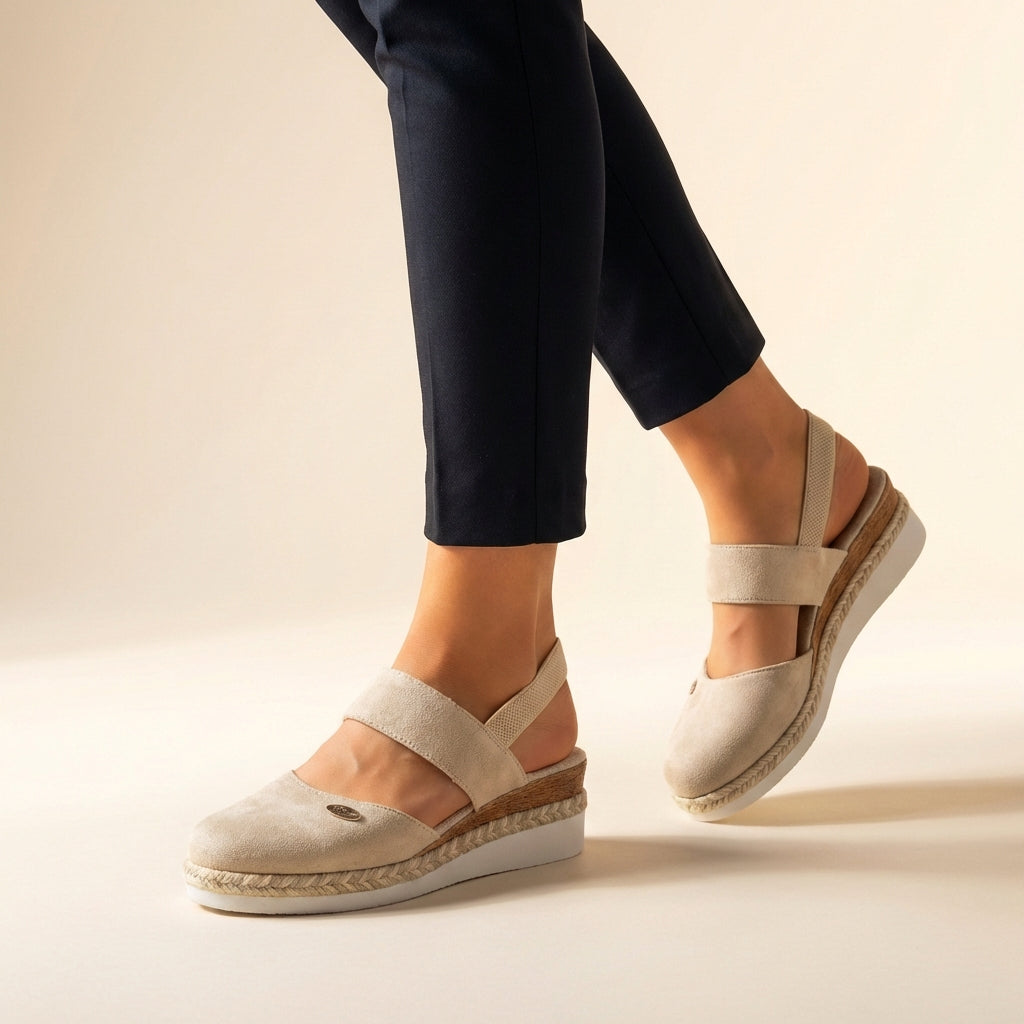 Women's comfortable espadrille platform sandals, ideal for stylish summer footwear. Open toe slip-on design.