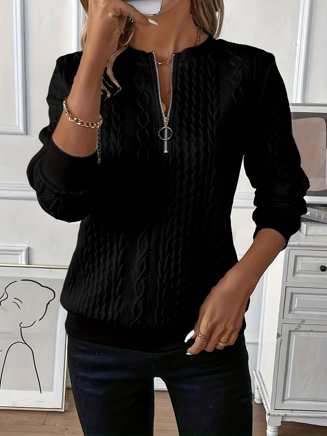 Women's full-zip jumper, 'Ella' style, perfect for layering and everyday comfort.