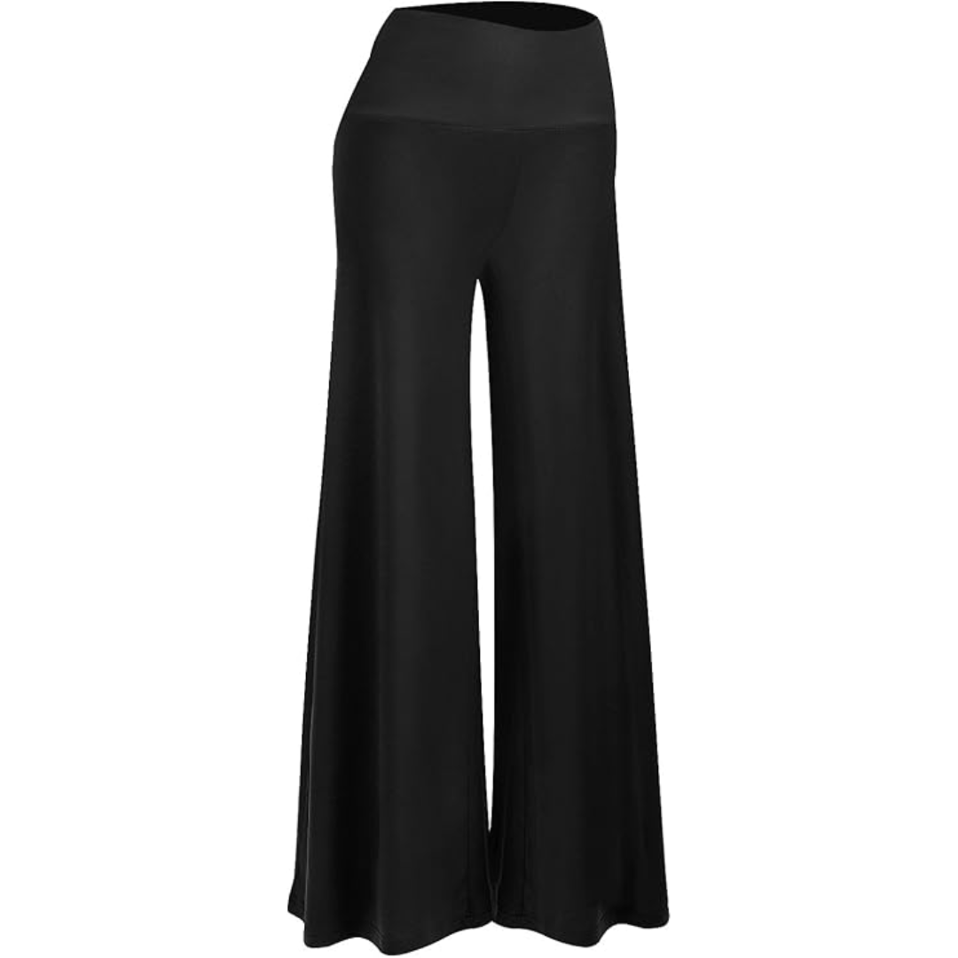 Women's comfortable high waist wide leg palazzo trousers in black, perfect for casual wear or lounge.