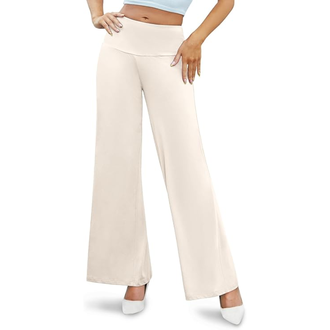Oriana high waist palazzo trousers for women, showcasing a relaxed wide leg and comfortable fit.