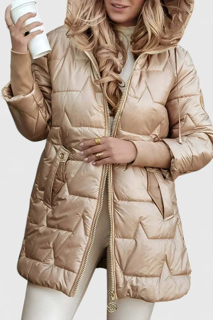Comfortable women's hooded padded coat. Perfect for autumn and winter fashion, versatile outerwear.
