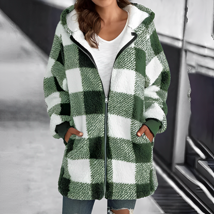 Warm women's hooded coat, a cozy casual jacket for chilly fall & winter days. Comfortable ladies outerwear.
