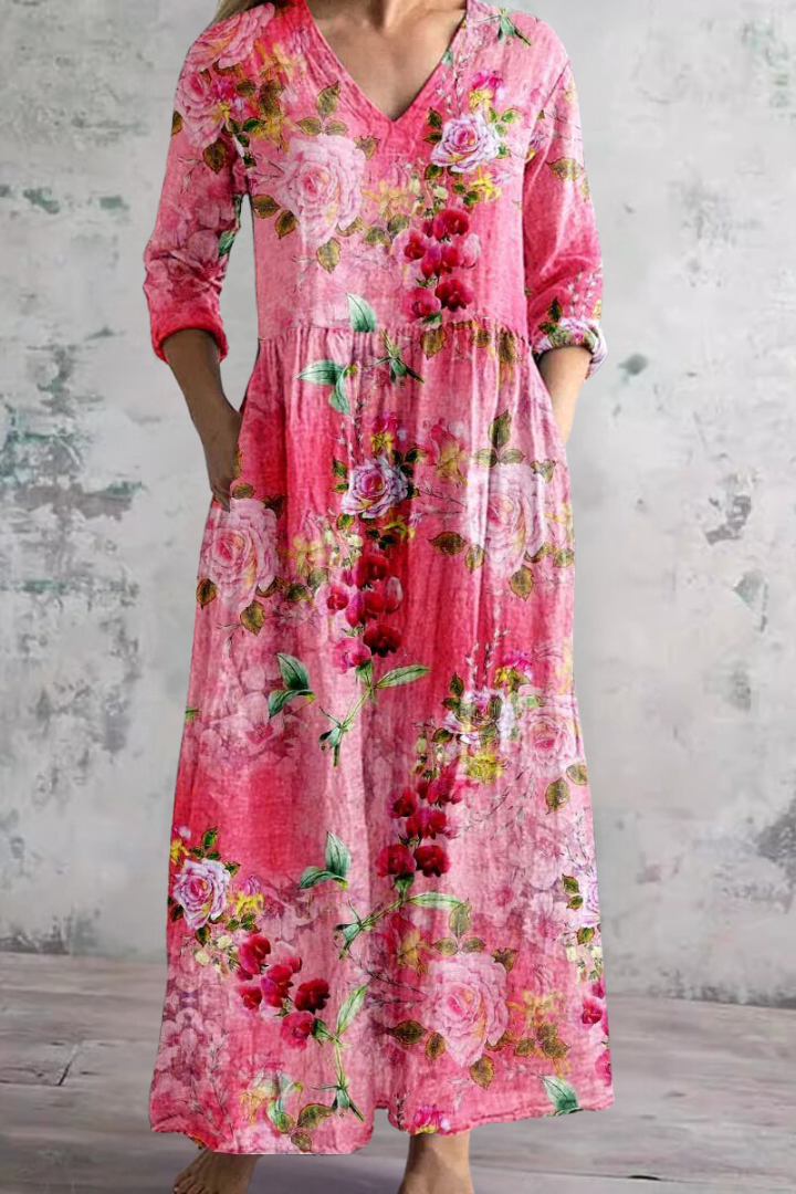 Elegant & comfortable women's flowing maxi dress, lightweight for spring, summer, and travel.