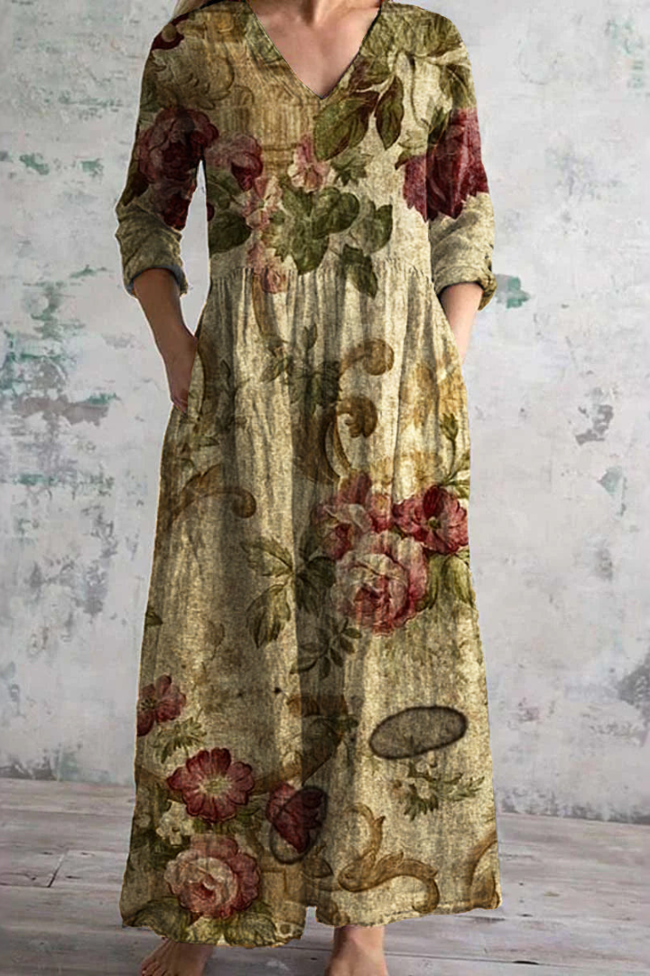Relaxed fit women's travel maxi dress, lightweight and flowing, great for spring/summer.