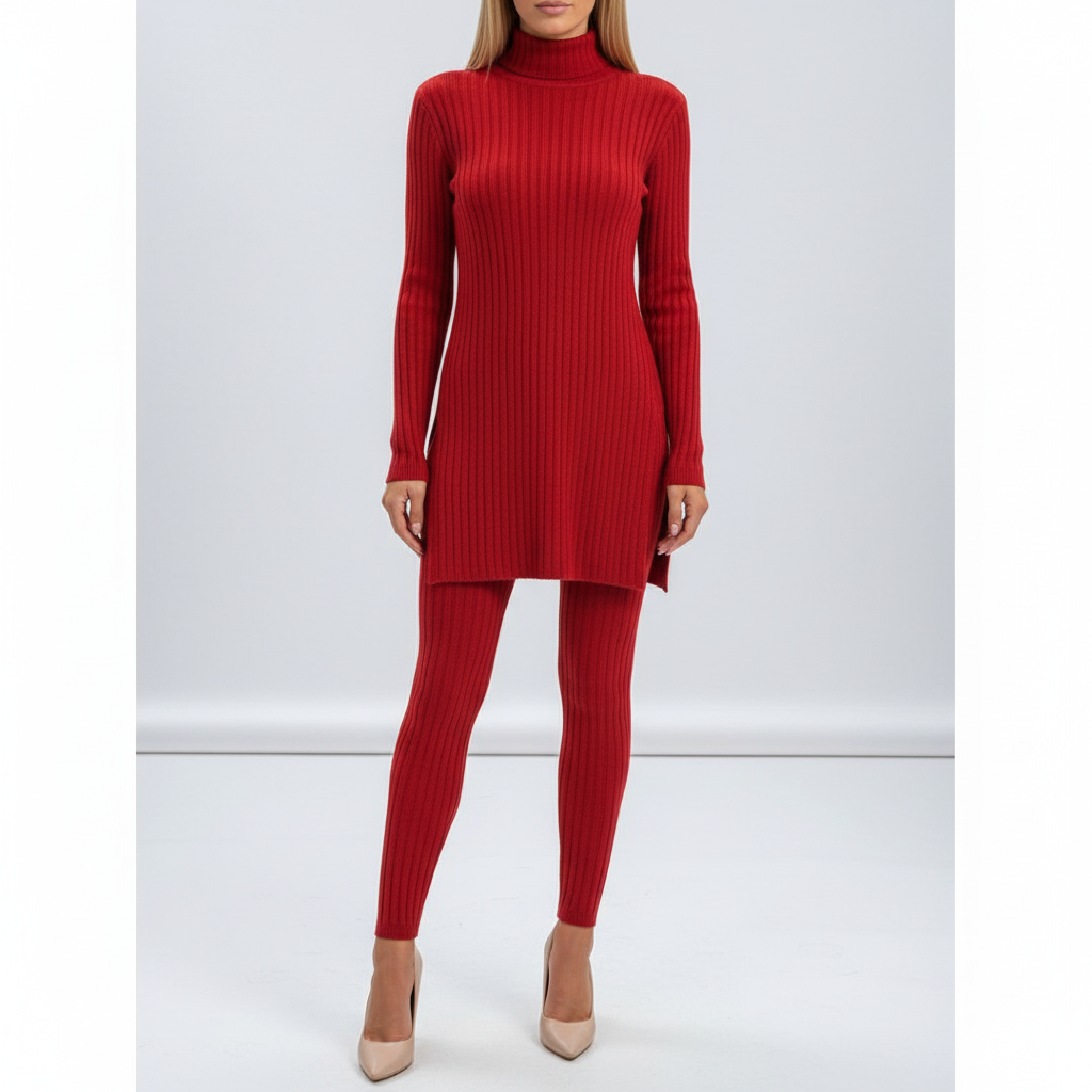 Autumn winter women's fashion: comfortable ribbed loungewear set in a chic color