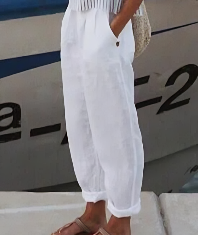Casual women's linen trousers, soft, breathable, and perfect for a comfortable everyday style.
