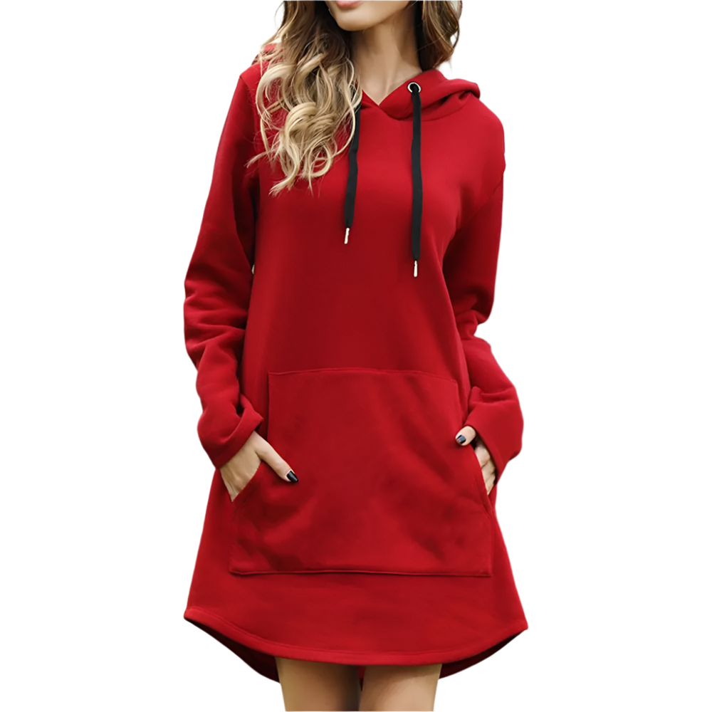 Women's comfortable long hoodie dress in a loose fit, perfect for casual everyday wear.