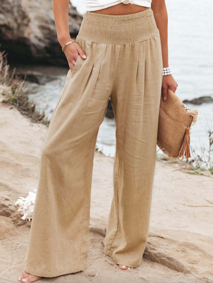 Breathable cotton-linen blend loose fit casual trousers for women, perfect for warm weather.