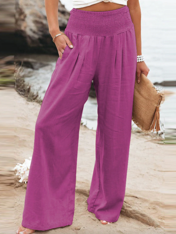 Spring/summer women's loose fit linen blend trousers, comfortable and stylish for everyday wear.