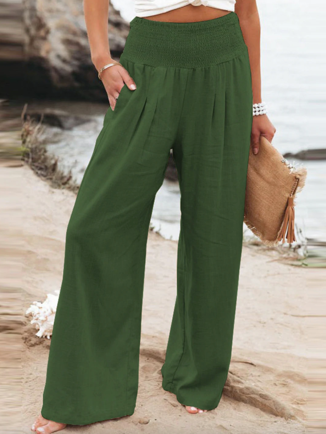 Versatile women's loose fit casual trousers, perfect blend of linen & cotton for comfort.
