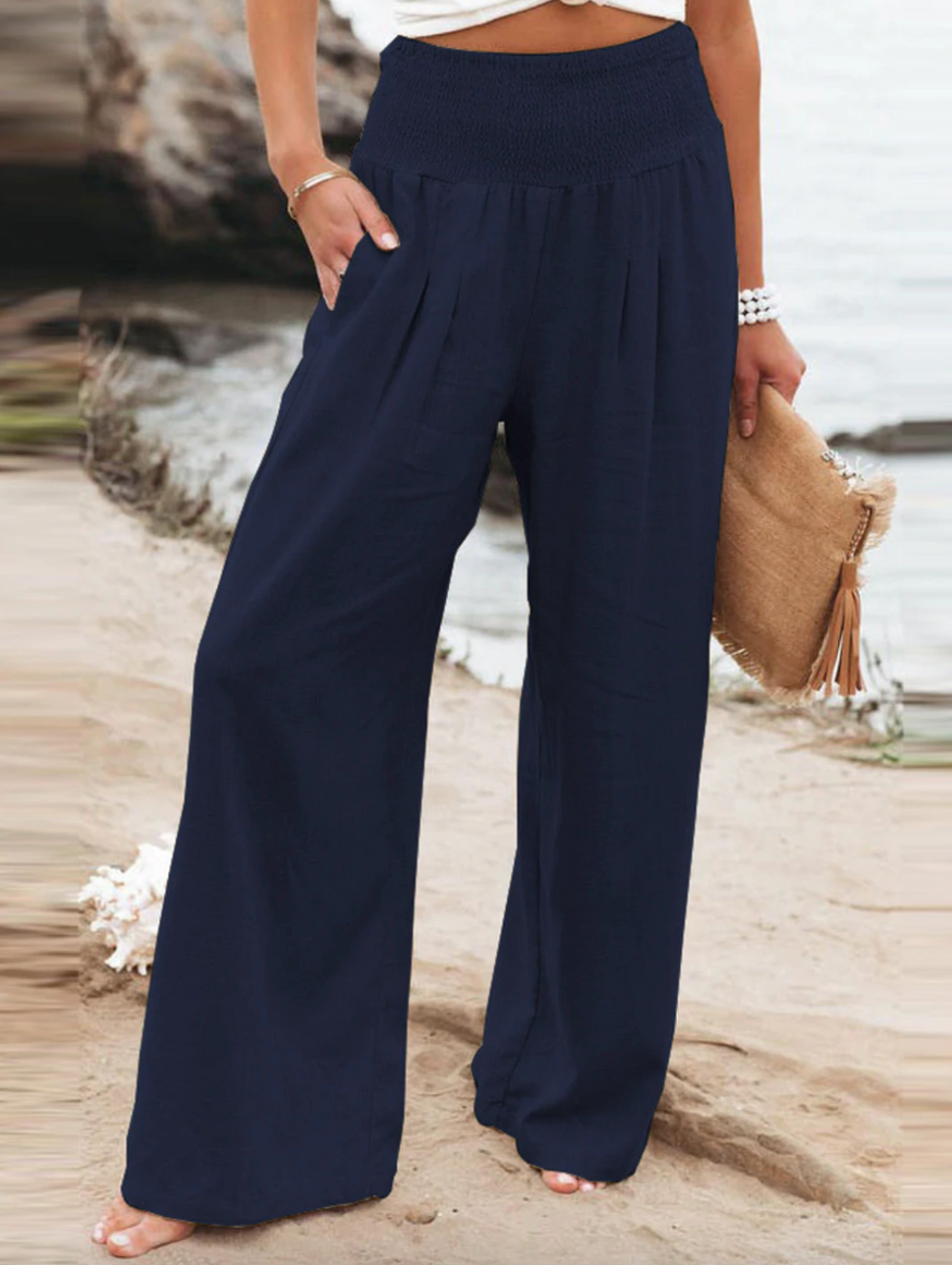 Women's comfortable loose fit linen cotton blend casual pants for summer & spring.