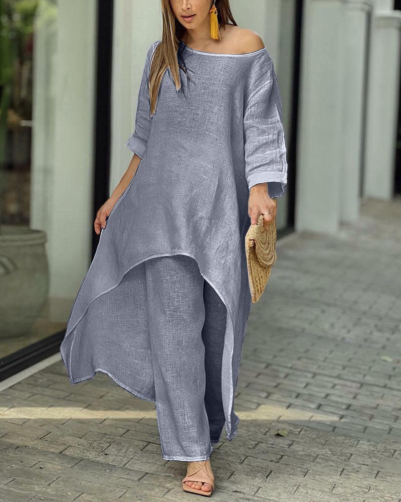 Stylish purple women's comfortable leisure set. High-waisted two-piece loungewear in breathable fabric for fashion.