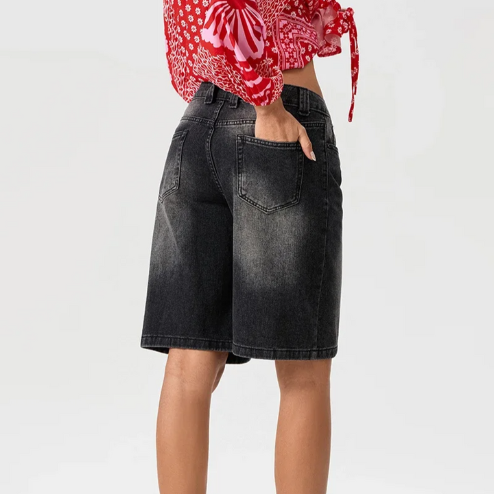 Versatile mid-waist women's Bermuda shorts, great for summer fashion & casual warm weather.