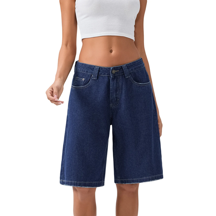 Structured fit women's mid-waist Bermuda shorts, comfortable for daily summer activities.
