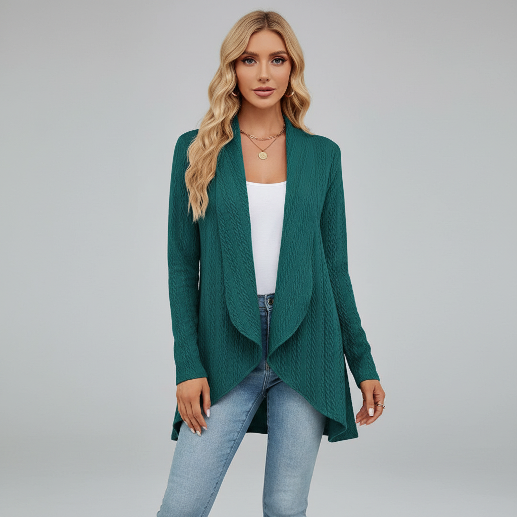 Cozy women's long sleeve open front cardigan, a versatile knitted sweater for casual wear