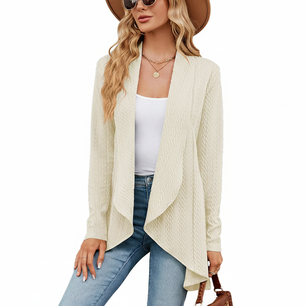 Cozy women's open front cardigan, a practical and fashionable layering piece for autumn