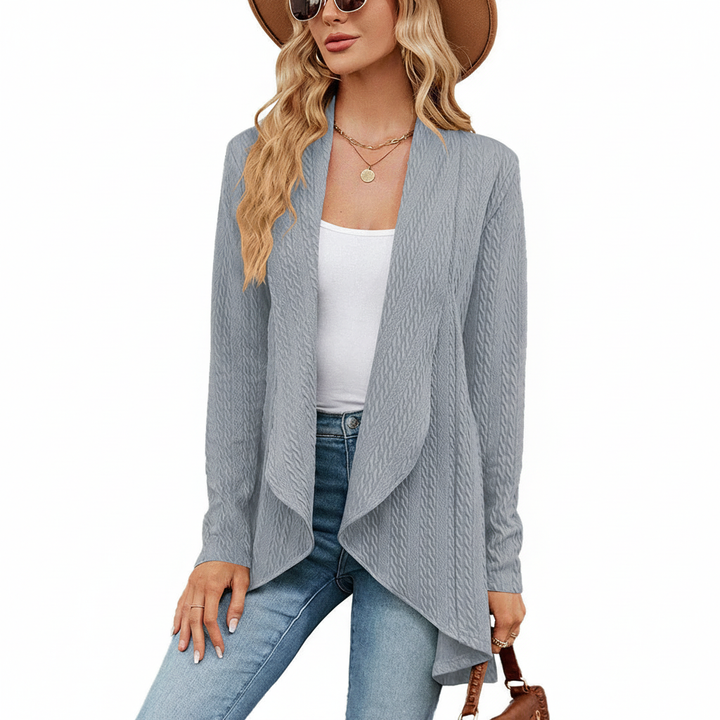 Knitted women's open front cardigan, an ideal choice for cozy casual autumn wear