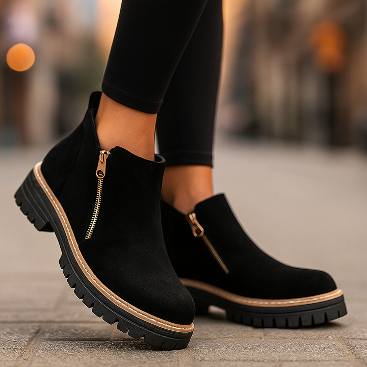 Stylish women's platform shoes featuring a convenient side zipper, combining fashion with orthopedic comfort.
