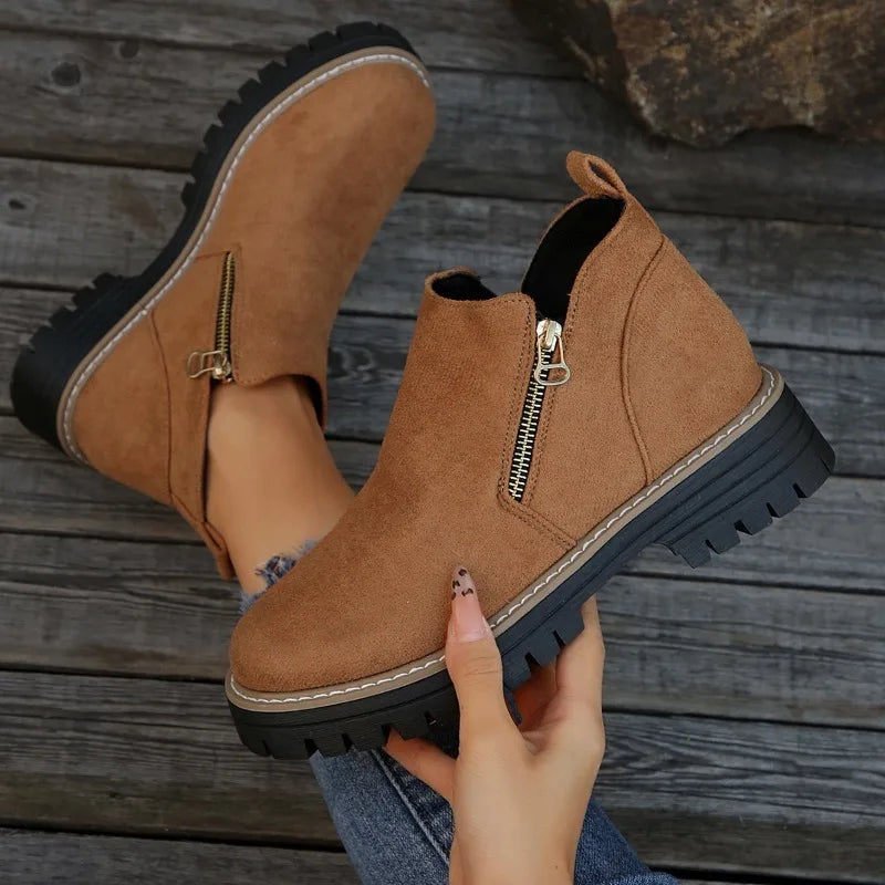 Women's orthopedic platform shoes with easy zipper closure and cushioned shock-absorbing sole for support.