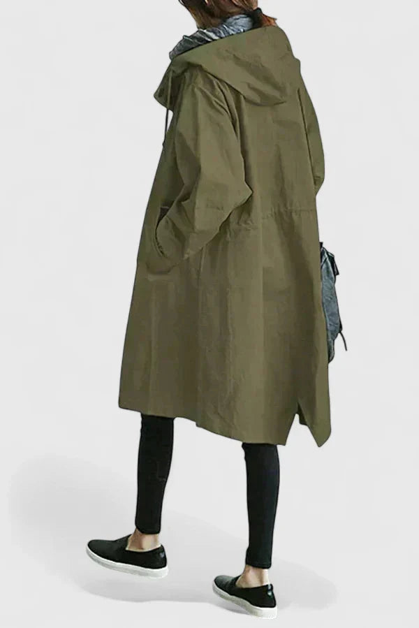 Woman walking in a comfortable oversized fall coat, perfect for everyday casual elegance.