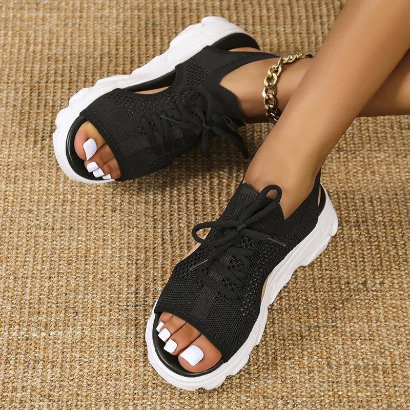 Stylish women's walking sandals: platform lace-up open-toe design, comfortable and orthopedic for summer.