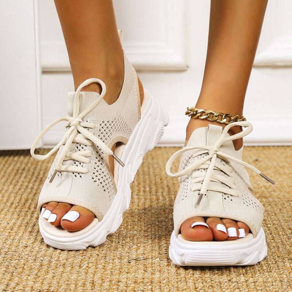 Comfortable women's platform lace-up sandals, open-toe orthopedic style perfect for summer outdoor activities.