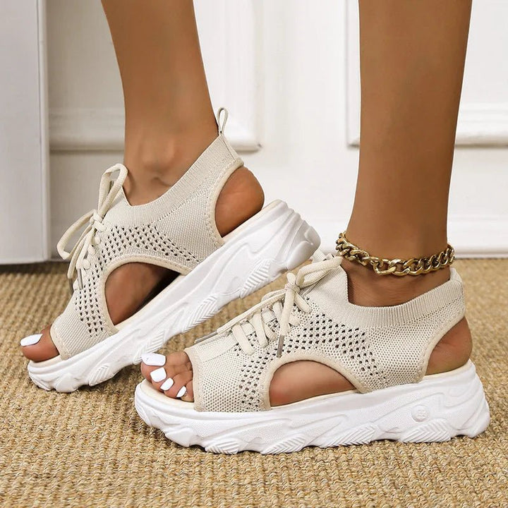 Casual women's orthopedic platform sandals, lace-up open-toe for breathable summer comfort and support.