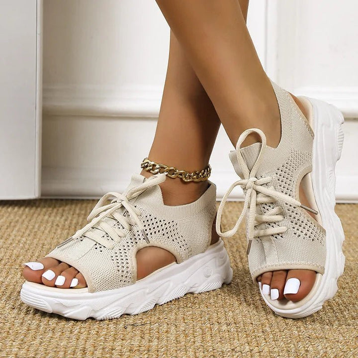Womens platform lace-up open-toe sandals, designed for ultimate comfort, breathability, and orthopedic support.
