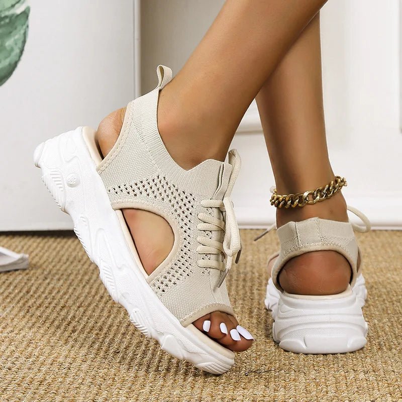 Summer essential: women's comfortable platform lace-up open-toe sandals, orthopedic style walking shoes.