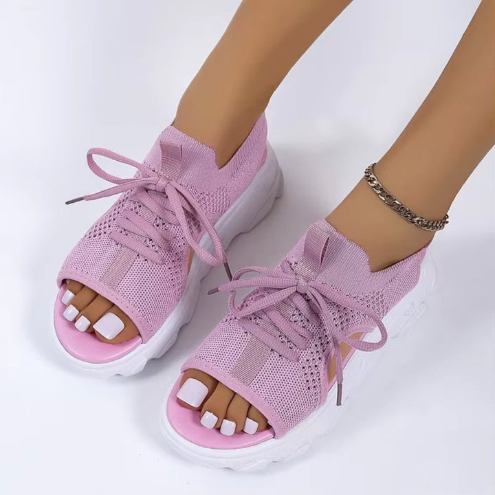 Platform lace-up open-toe orthopedic sandals for women, ensuring comfortable and breathable summer footwear.