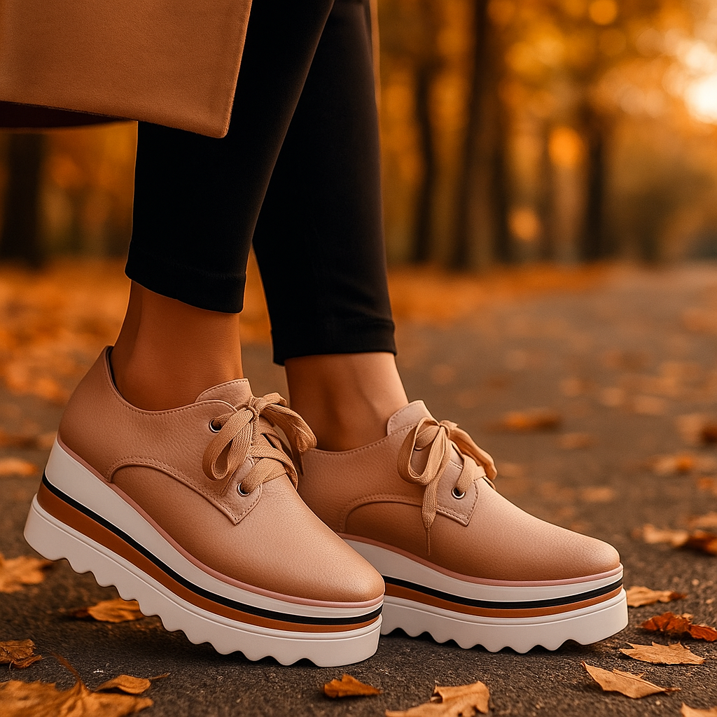 Stylish women's textured platform shoes with a lace-up design, combining casual look & comfort.