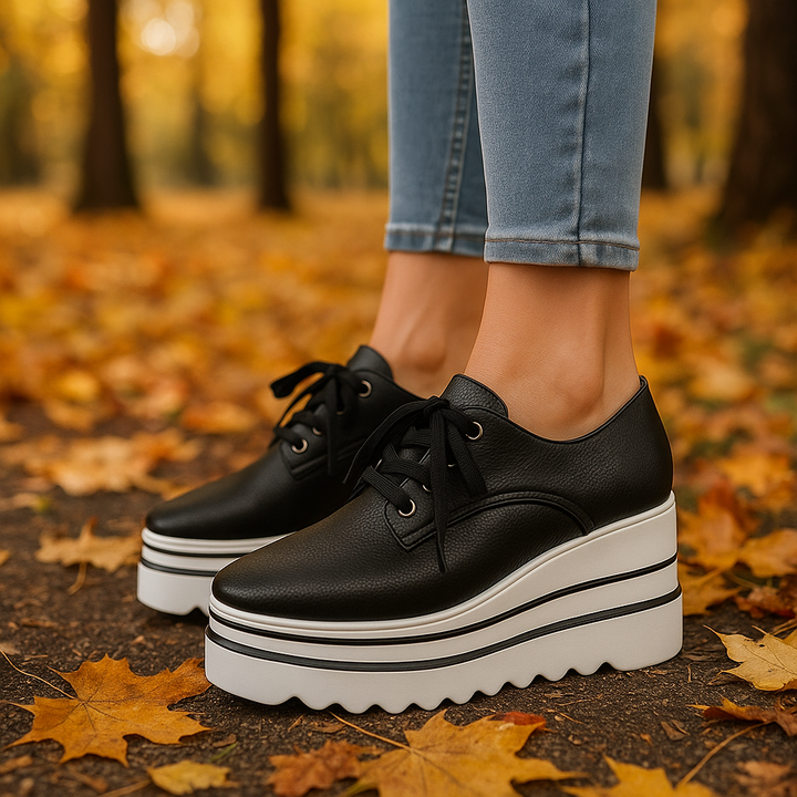 Comfortable women's platform lace-up shoes, engineered for orthopedic support & casual everyday style.