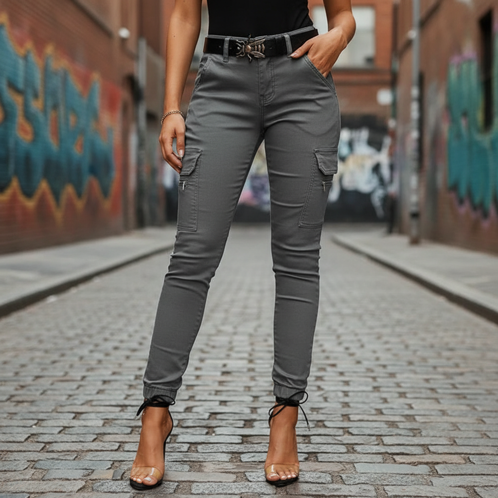 Women's comfortable Regina cargo jeans with elastic waist and relaxed fit