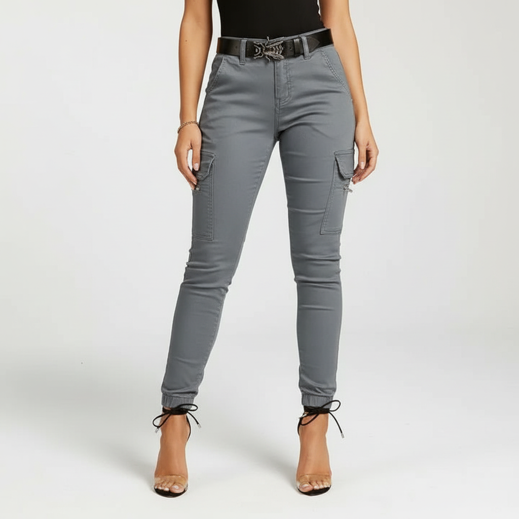 Stylish women's cargo jeans Regina in cotton blend with multiple pockets