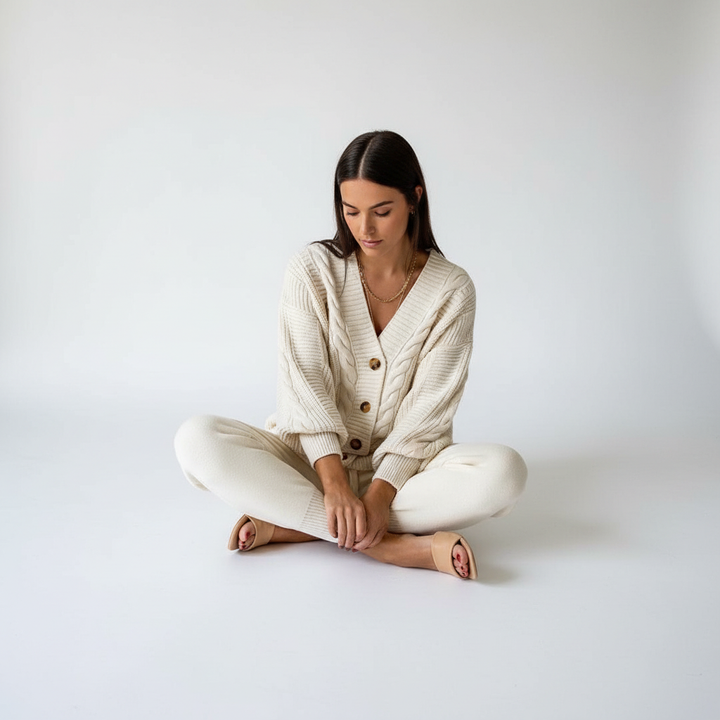 Naomi ribbed knit button-down cardigan for women, soft loungewear ideal for everyday comfort.