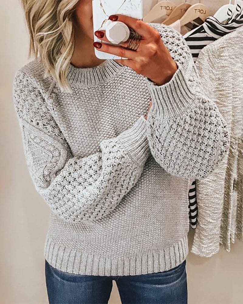 Women's comfortable ribbed knit pullover sweater with long sleeves & round neck. Timeless casual wear.