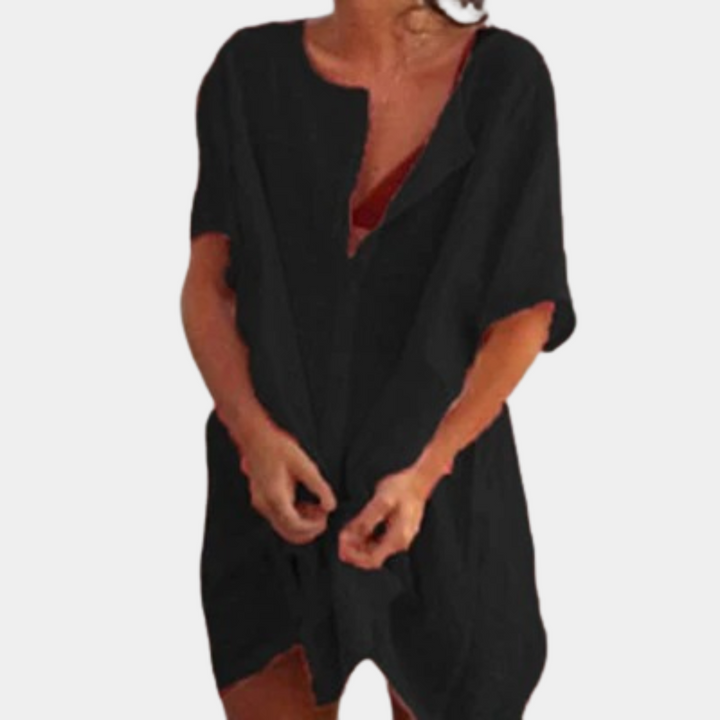 Stylish women's button-down shirt dress in a classic color, great for chic summer fashion & comfort.