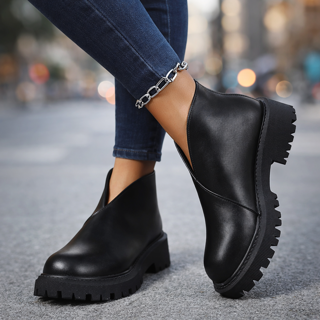 Stylish women's black leather platform slip-on sandals, perfect comfortable footwear for casual wear.