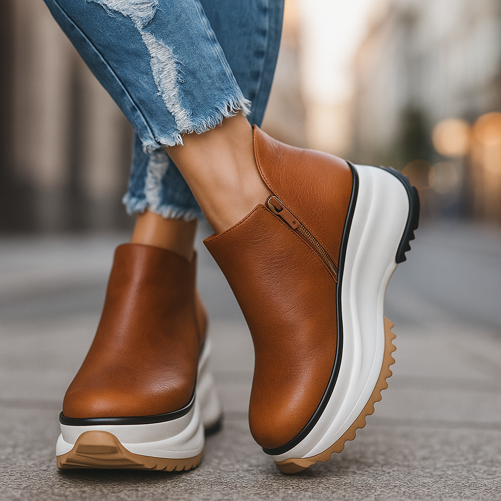Women's comfortable textured platform shoes, ideal for everyday wear with shock-absorbing orthopedic comfort.