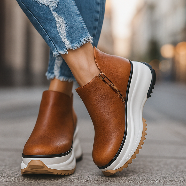 Women's comfortable textured platform shoes, ideal for everyday wear with shock-absorbing orthopedic comfort.